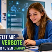 Ein estnischer Schüler arbeitet mit einem Laptop und einem ChatGPT-Chatbot im Unterricht.