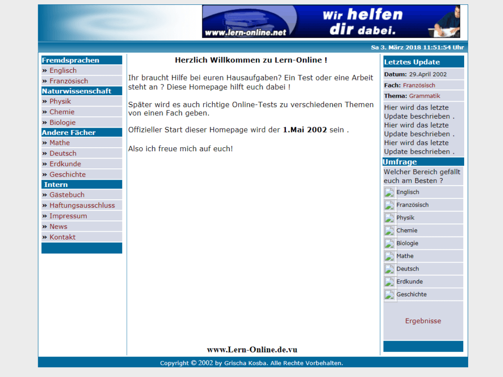 Screenshot Lern-Online im Mai 2002