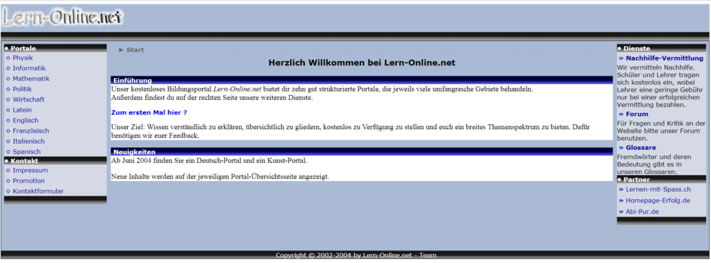 Screenshot Lern-Online.net im Mai 2004